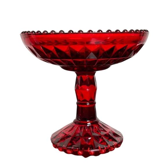 RUBY RED JEANETTE GLASS COMPOTE DISH 1940's - Size 6" x 5.5" - Picture 3 of 7
